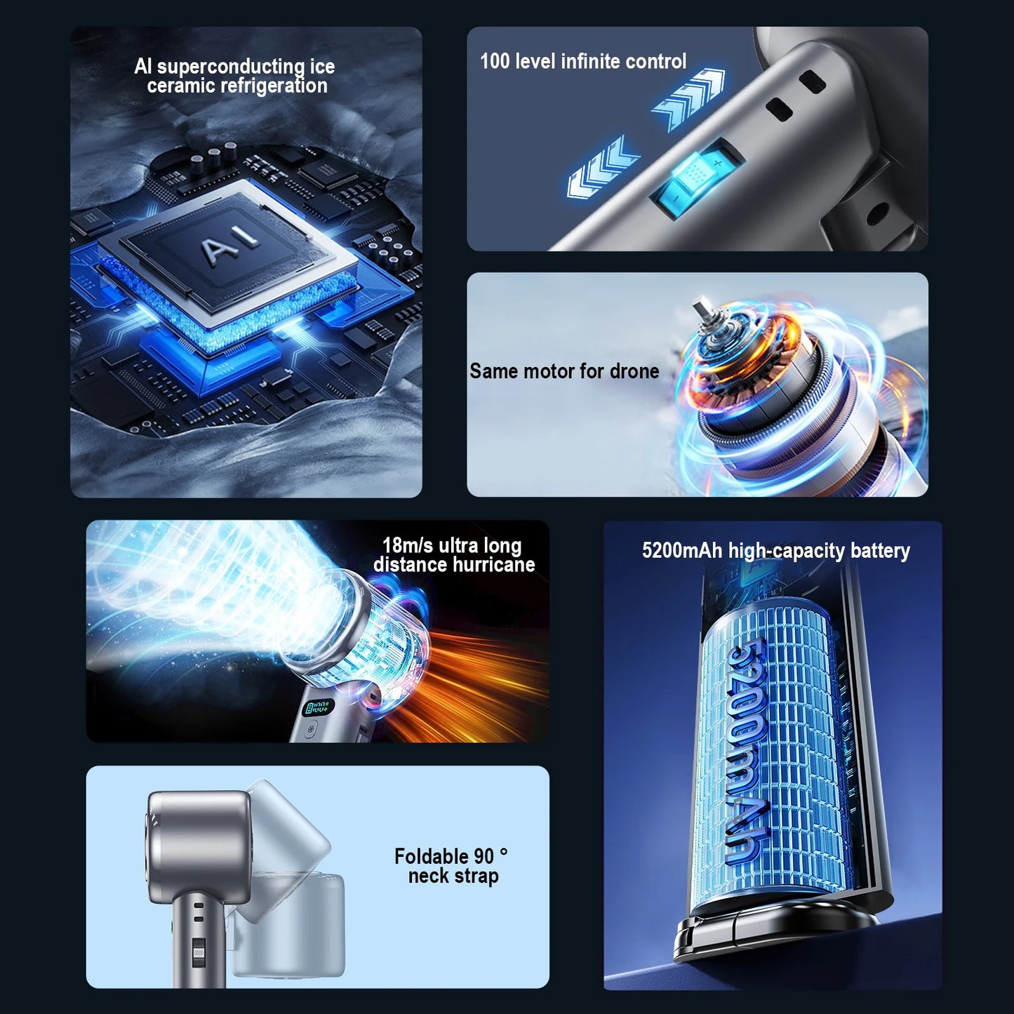 Portable Handheld Turbo Fan 100 Wind Speeds Adjustable Mini Personal Fan Battery Operated Fan Folding Handheld High-speed Outdoo
