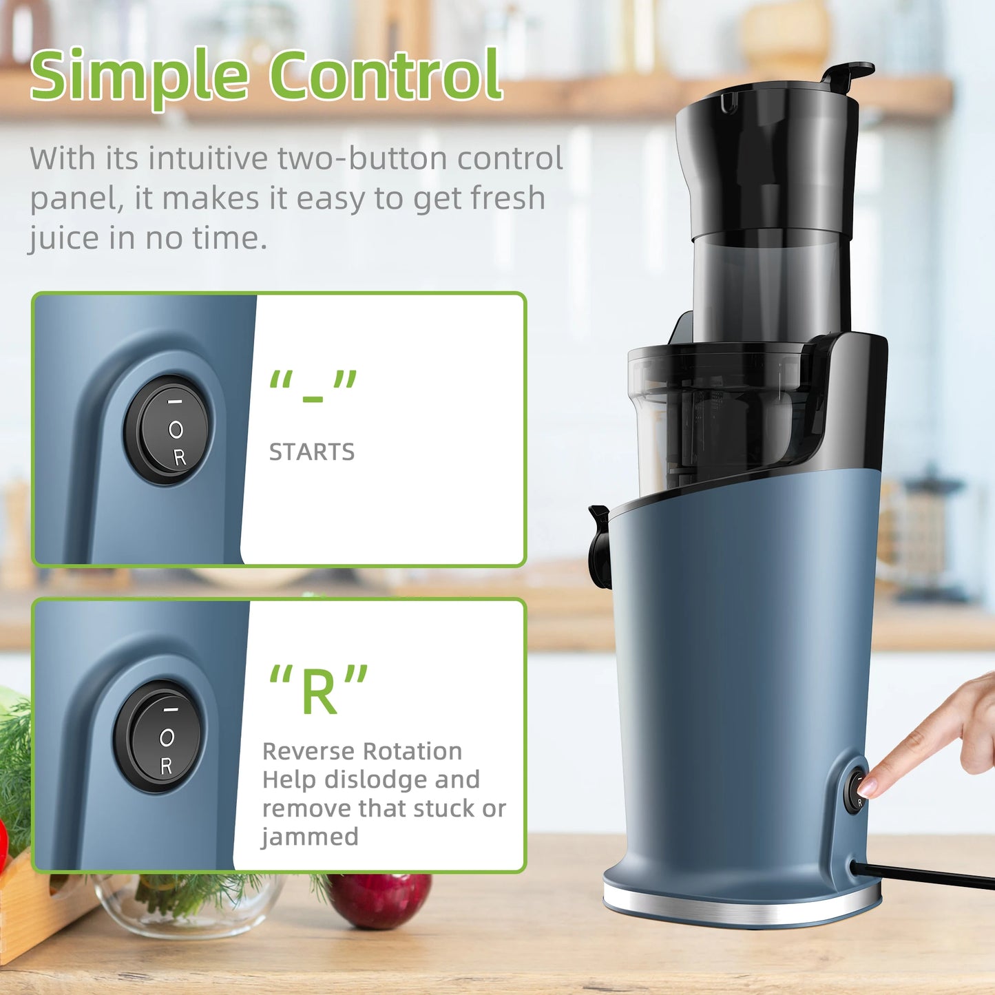 BioloMix 200W Cold Press Juicer Slow Masticating Extractor 78mm Wide Feed Chute Whole Fruit And Vegetable Juicer