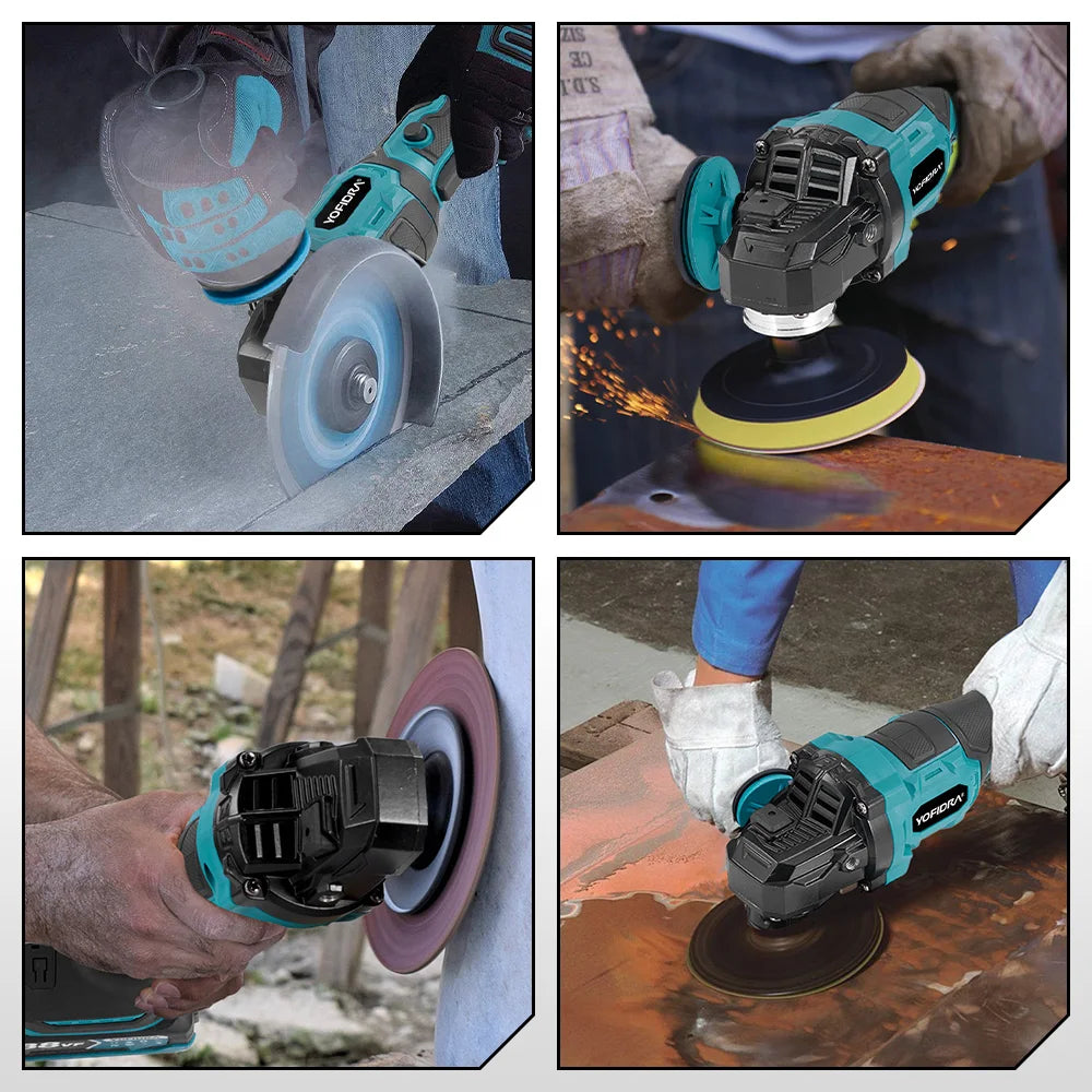 YOFIDRA 125MM Borstelloze Elektrische Haakse Slijpmachine Efficiënte 3 Versnellingen Trimmen Machine Snijgereedschap Set Voor Makita Accu Pin