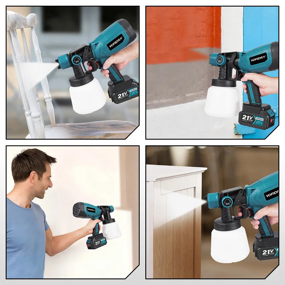 YOFIDRA 1000ML Electric Spray Gun 66000RPM Paint Sprayer Auto Furniture Steel Coating Airbrush Tool For Makita 21V Battery Pin