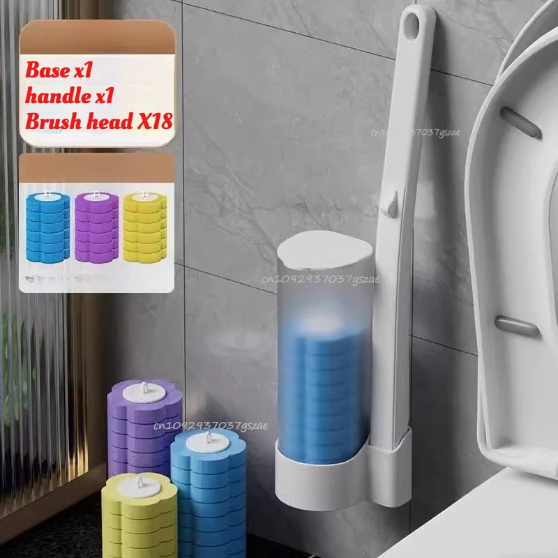 Disposable Toilet Brush Set Comes with Toilet Cleaner Long-Handled Cleaning Tool Replacement Head Sterile Cleaning Brush Head