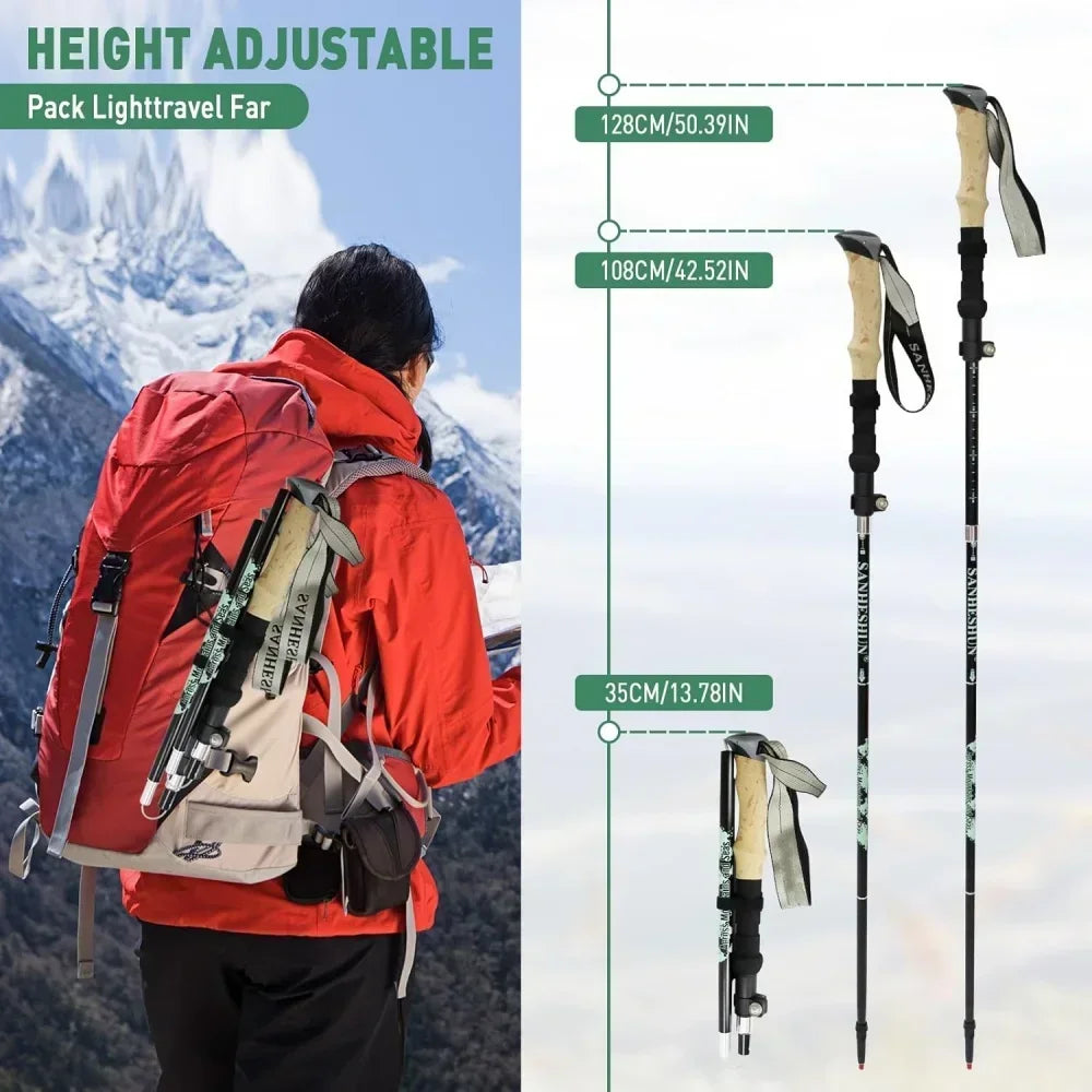 2 Pack Lightweight Foldable Trekking Poles Set Aluminum Anti Shock Nordic Walking Sticks with Cork Handle Adjustable Hiking Pole