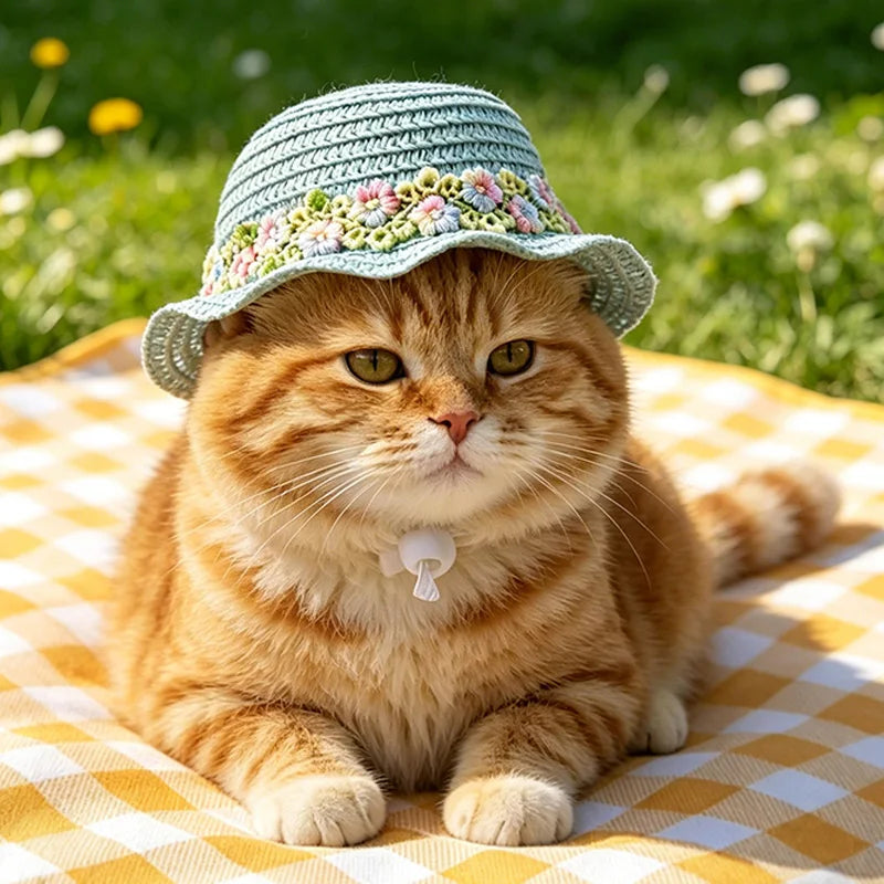 Cute Pet Straw Hat for Cats Small Dogs Adjustable Cat Princess Hat Summer Puppy Sun Hat Outdoor Cute Kitten Headwear Pet Supply
