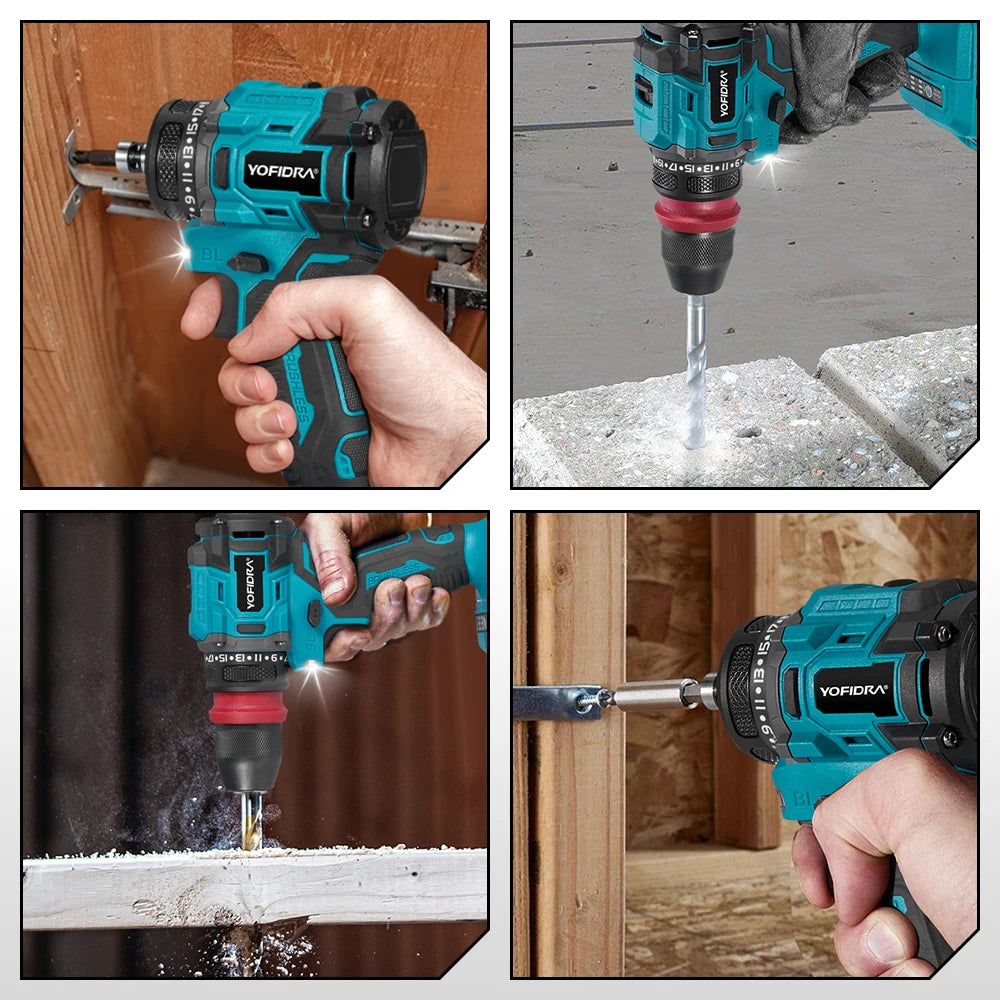 YOFIDRA 2-in-1 borstelloze elektrische schroevendraaier handboormachine met zeskantopname, huishoudelijke elektrische gereedschapsset voor Makita-accu