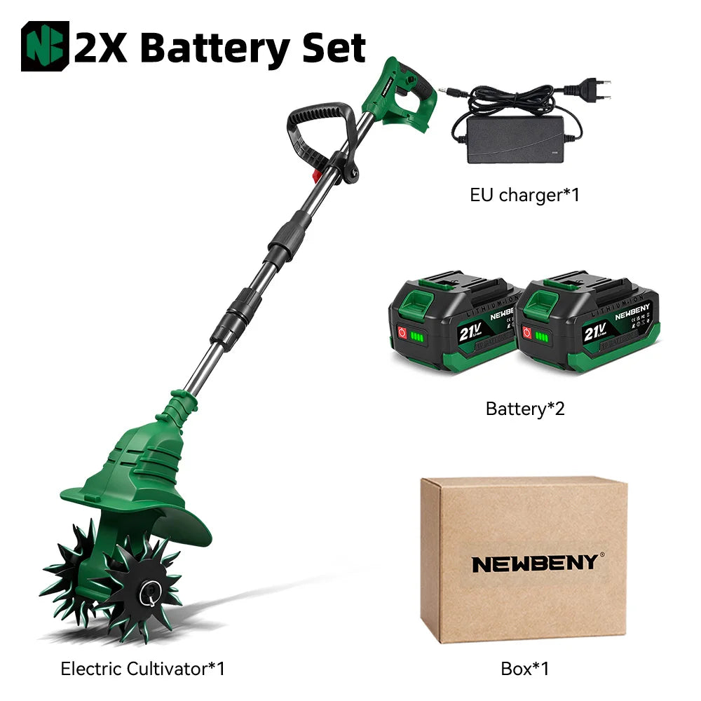 NEWBENY Motobineuse électrique rotative, cultivateur, coupe-bordures portable, outil de jardinage pour labourage et tonte, compatible avec batteries Makita 18-21V