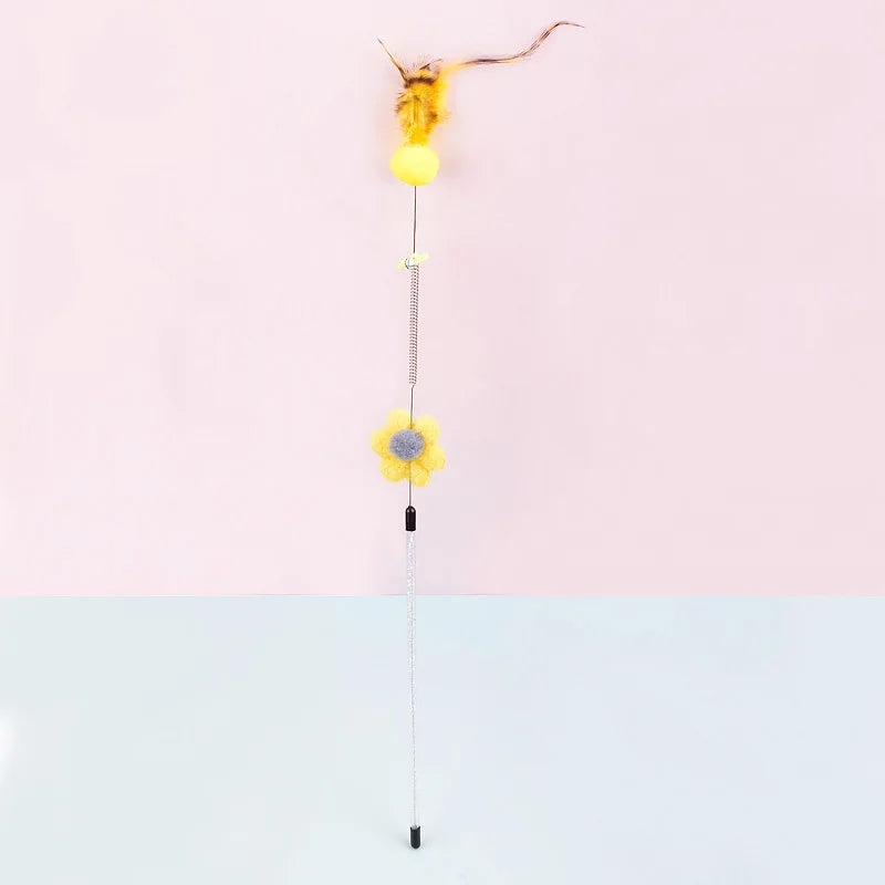 Interactive Cat Teaser Wand Toy Funny Cat Stick toys with Artificial Feather Pet Boredom Relief Toys for Cats Kitten Playing Toy