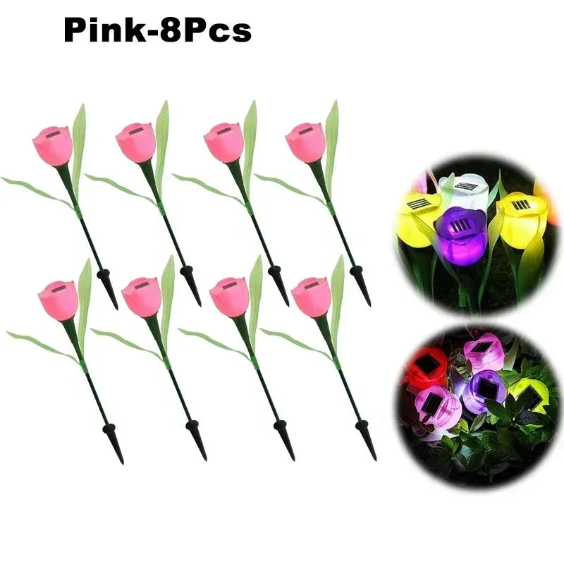 Solar Powered Tulip Garden Lights IP44 Waterproof Auto on Off LED Outdoor Lighting for Yard Lawn Party Night Decoration