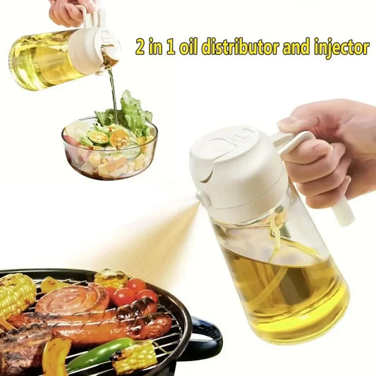 2-in-1 500 ml plastic oliespuitfles, oliedispenser, oliekan, azijnstel, keukenaccessoire voor barbecue, bakken, braden en picknick