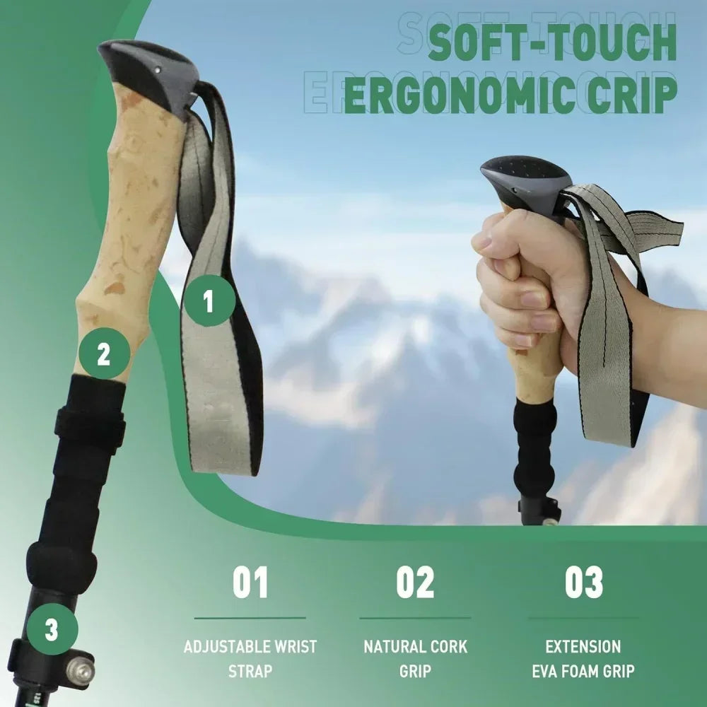 2 Pack Lightweight Foldable Trekking Poles Set Aluminum Anti Shock Nordic Walking Sticks with Cork Handle Adjustable Hiking Pole