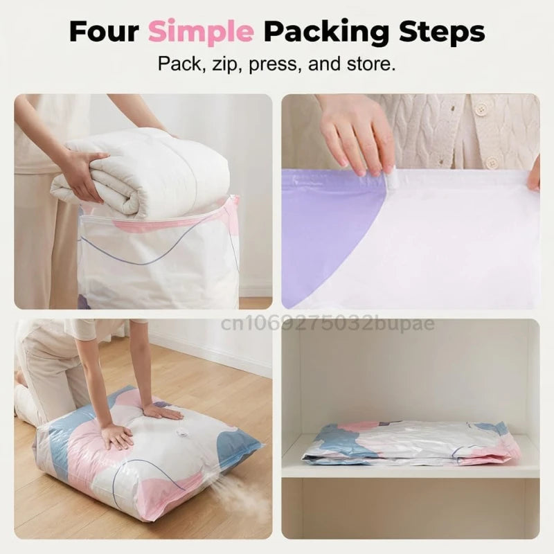 5 Pcs No-Pump Vacuum Storage Bags, Pump-Free Large Capacity Vacuum Storage Bags, Large Vacuum Compression Bags without a Pump fo
