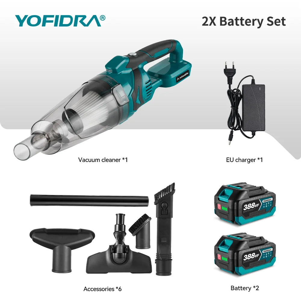 Aspirateur électrique portatif sans fil YOFIDRA 1500 W, outil de nettoyage rechargeable pour la maison, la voiture et les poils d'animaux, pour batterie Makita