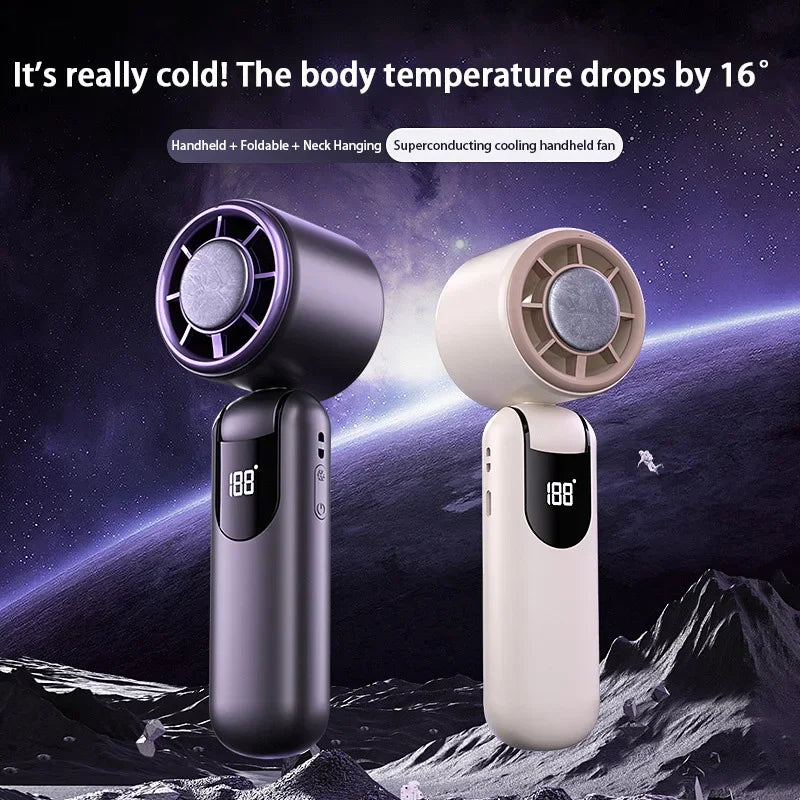 Lenovo Draagbare Handventilator Hoge Snelheid Turbo Krachtige Ventilator Draagbaar Opvouwbaar Digitaal Display Ice Pack Koeling 16° Windventilator