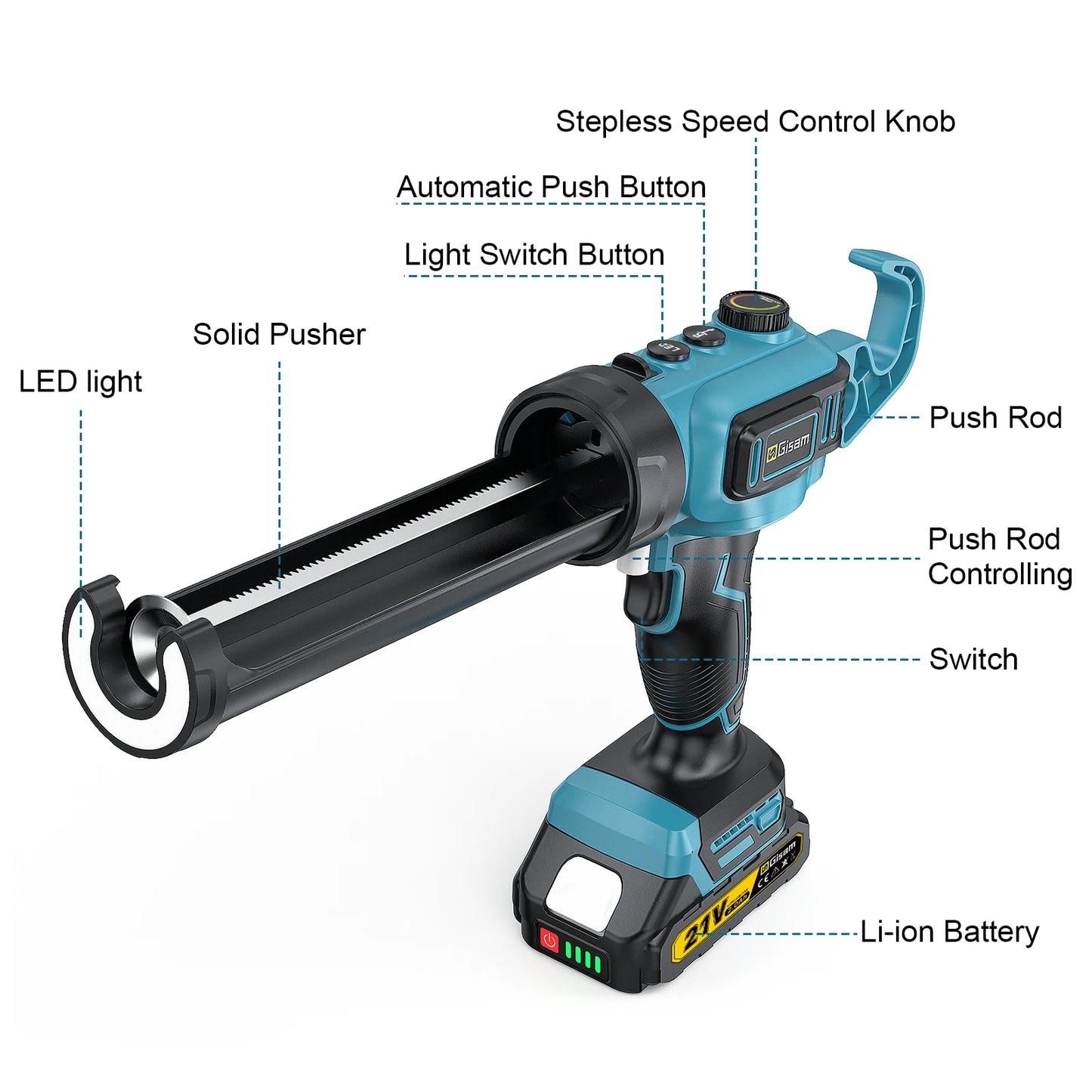 Gisam 400KG Electric Caulking Glue Gun Cordless Adhesive Glass Glue Gun Caulking Sealant Filling Sealing Home DIY Power Tool For Makita 18V Battery Pin