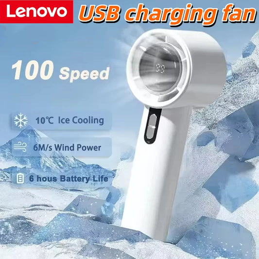 Lenovo 100 Speed Handheld Fan USB Charging Mini Outdoor Portable Violent Turbo Fan Ice-sensing Hurricane Cannon For Home Office