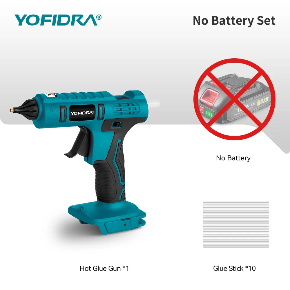 Pistolet à colle chaude YOFIDRA 100W 260° Outil électrique de réparation avec 10 bâtons de colle de 11 mm pour batterie Makita