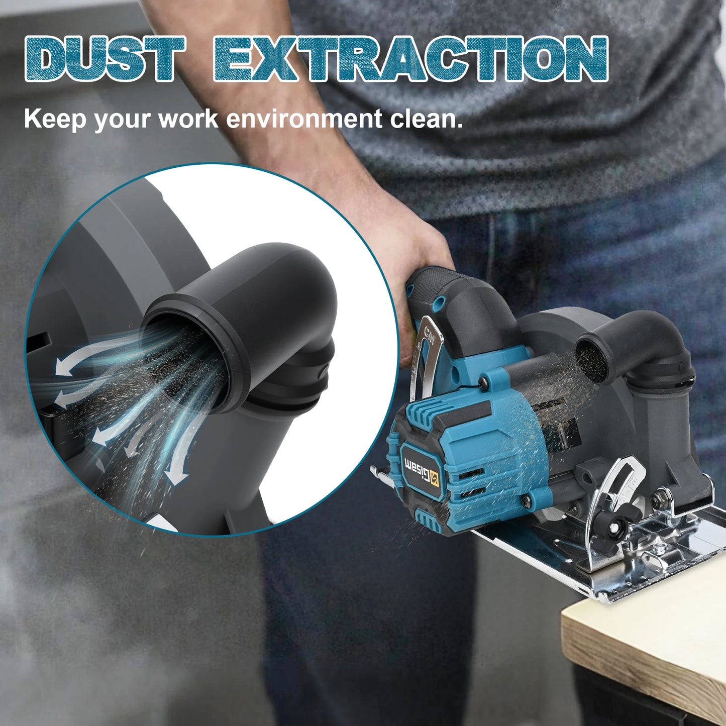 Gisam 165mm Brushless Electric Circular Saw 10000RPM Cordless Adjustbale Angle Woodworking Power Tool For Makita 18v Battey Pins