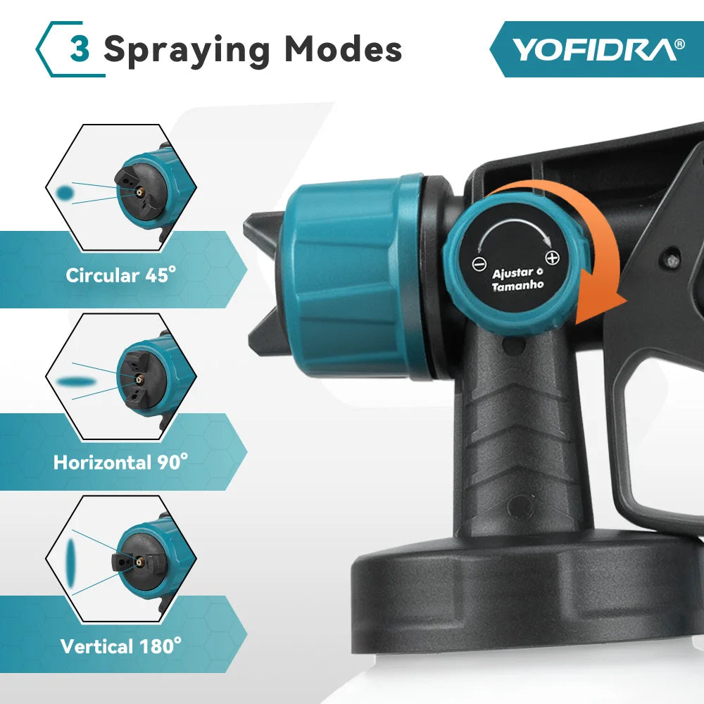 YOFIDRA 1000ML Electric Spray Gun 66000RPM Paint Sprayer Auto Furniture Steel Coating Airbrush Tool For Makita 21V Battery Pin