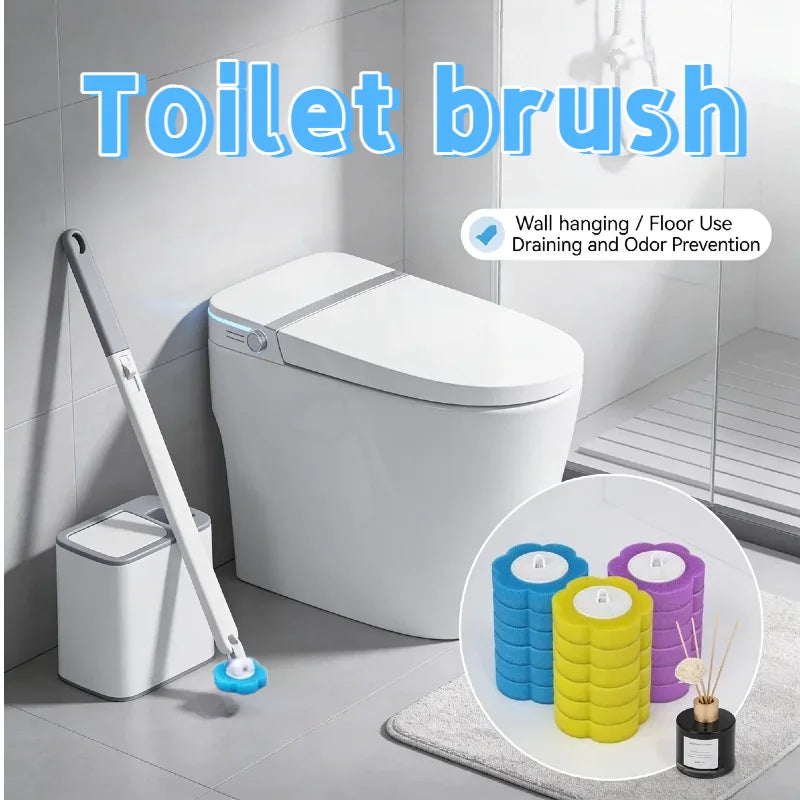 Upgrade Toilet Brush Kit with Disposable Replacement Heads Long-Handle Hygienic Bathroom Cleaning Brush for Home WC Accessories
