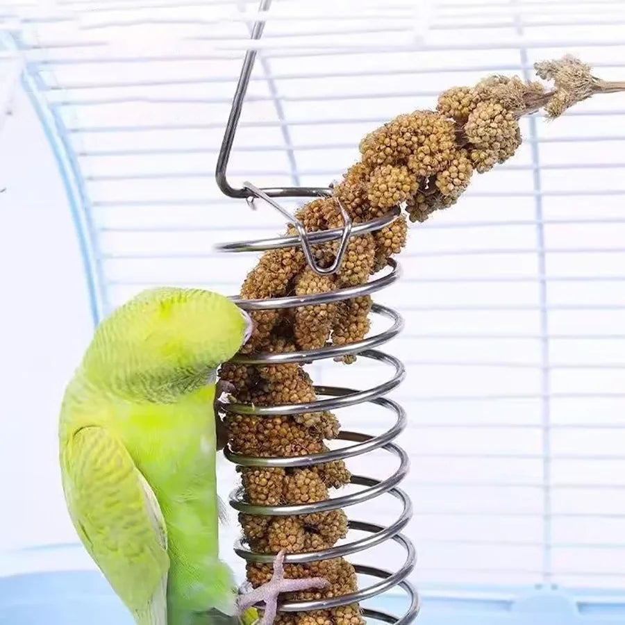 5/10 PCs Stainless Steel Bird Feeder Spiral Parrot Fruits Vegetable Basket Hanging Parrots Foraging Toys Bird Cage Accessories