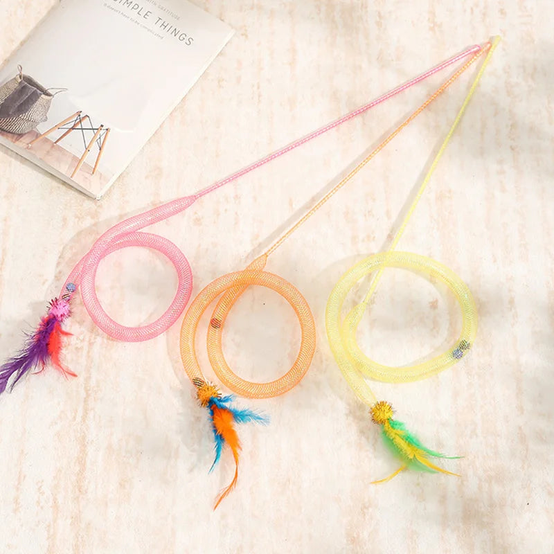 Interactive Cat Toy Funny Cat Stick toys Cat Teaser Wand with Feather Bell Kitten Playing Toys Cat Accessories