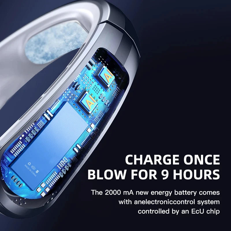Lenovo 8000mAh Portable Hanging Neck Fan Bladeless Neckband Fan Digital Display Power Air Cooler USB Rechargeable Electric Fan