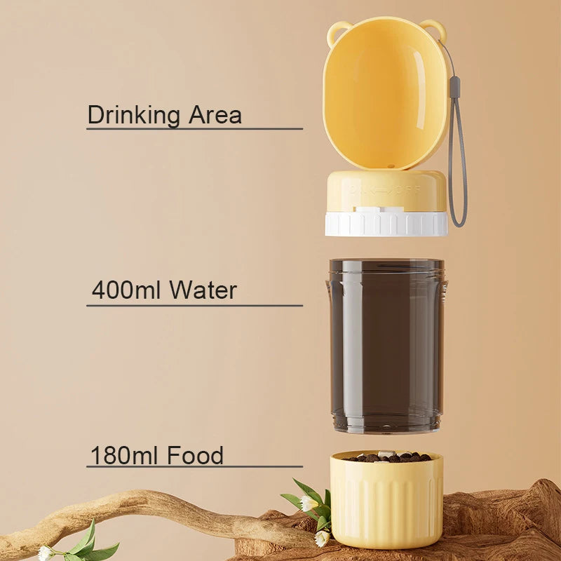 2 in 1 Portable Dog Water Bottle Pet Water Container with Food Storage Pet Travel Drinking Bowl for Dogs Cats Pet Supplies