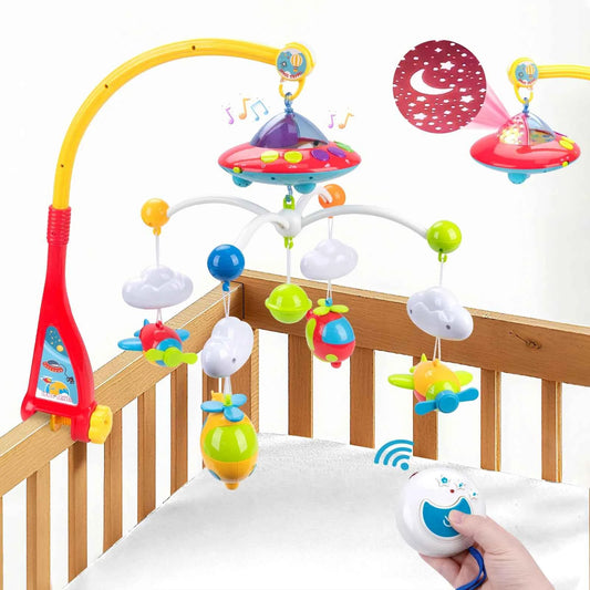 Musical Baby Crib Mobile with 108 Melodies and Light Projection for Infants – Remote Control Crib Toys for Newborns