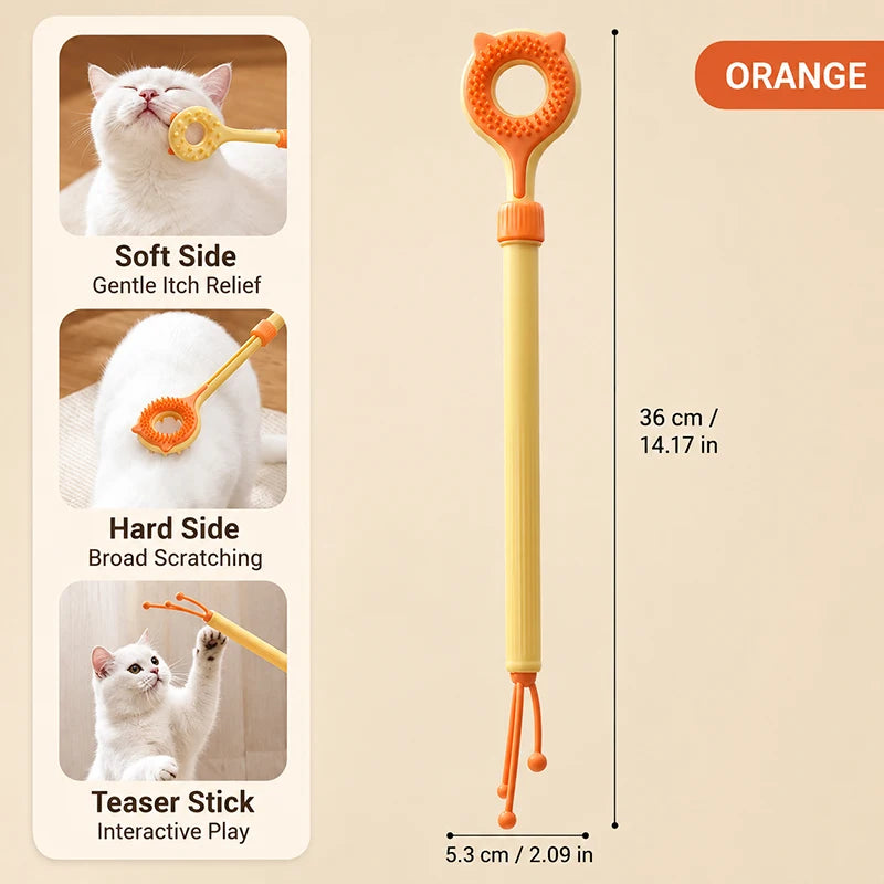 3 in 1 Telescopic Cat Tease Toy Double Sided Cat Massage Stick Interactive Cat Teaser Wand Pet Itch Relief Toy for Indoor Cats