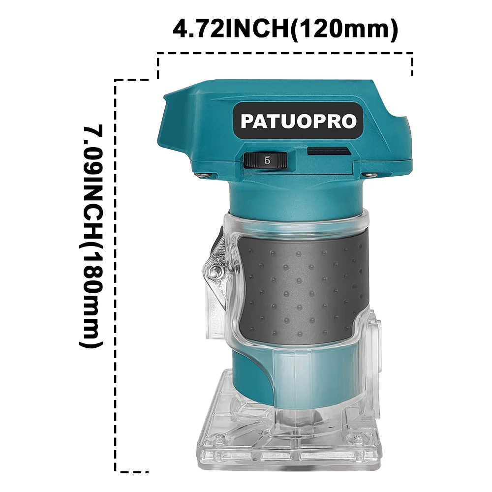 Affleureuse électrique sans balais, 5 vitesses avec 3 pinces de serrage, défonceuse à bois sans fil pour gravure et rainurage, compatible batterie Makita 18V