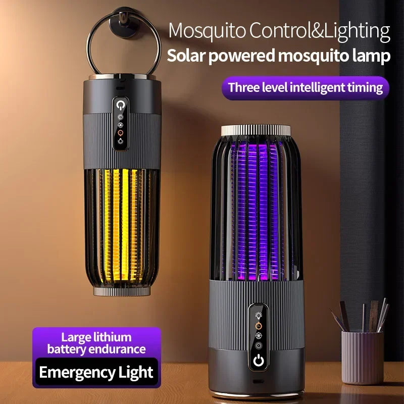 Lampe anti-moustiques Lenovo 2-en-1 rechargeable solaire/USB, destructeur d'insectes électrique portable pour camping en extérieur et maison, choc 4000V 2026
