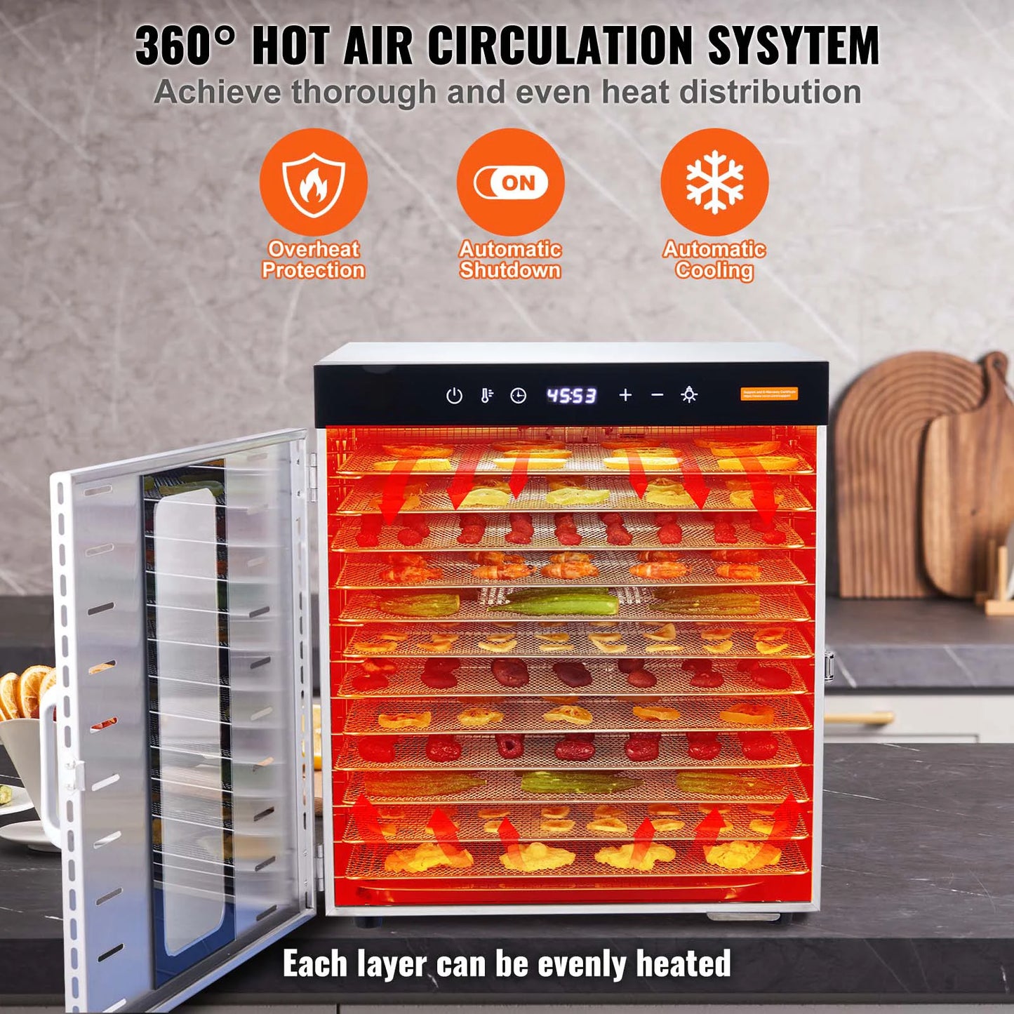 SucceBuy Food Dehydrator Machine 10 Stainless Steel Trays Electric Food Dryer with Digital Adjustable Timer & Temperature