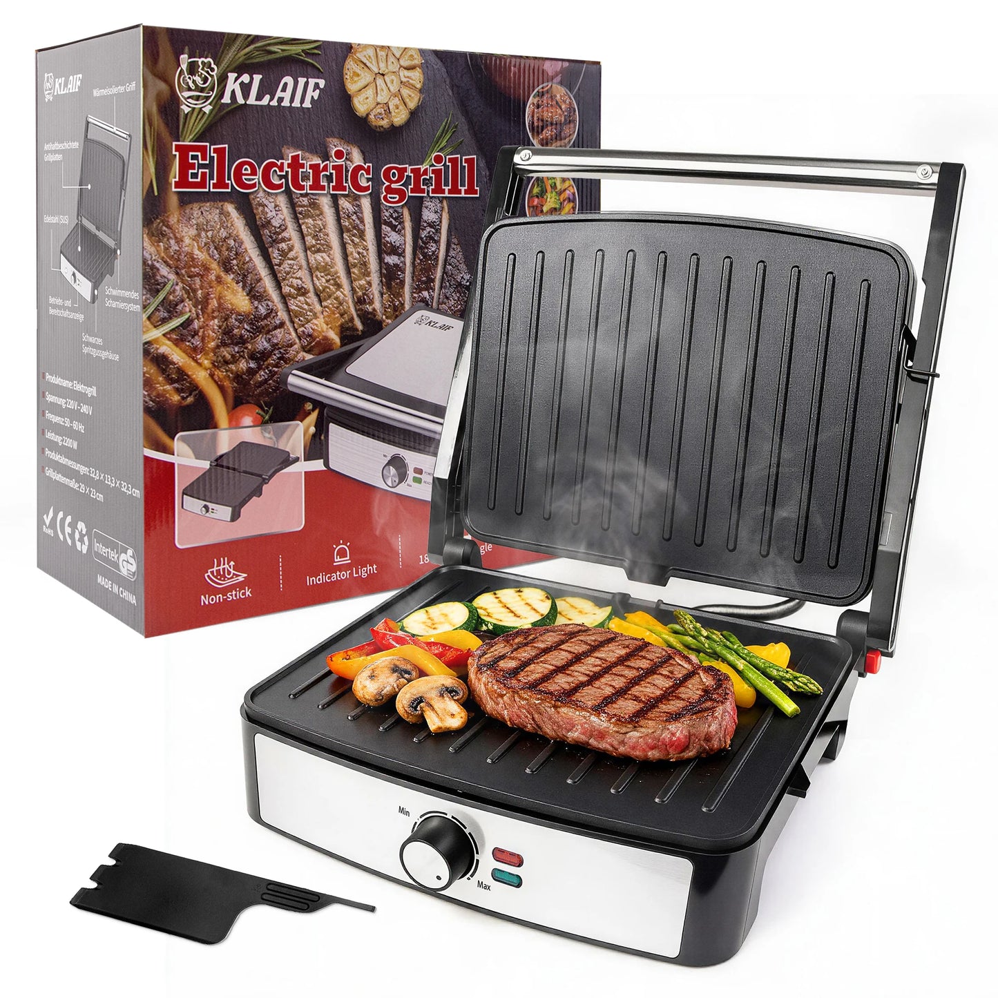 Fast Heating 2200W Indoor Grill Steak Maker, 180° Flat Open Multi-function Sandwich Press with Easy Clean Non-stick Plate