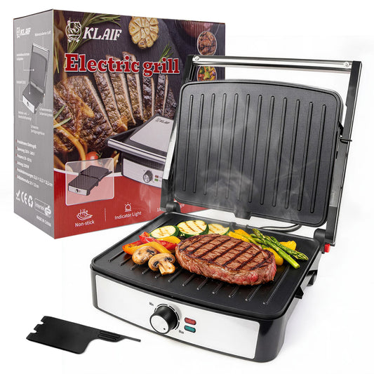2200W Double Sided Heating Contact Grill Steak Grill Machine, 180 Degree Open Non-stick Panini Maker with Precise Temp Control Large Cooking Surface for Household BBQ Breakfast