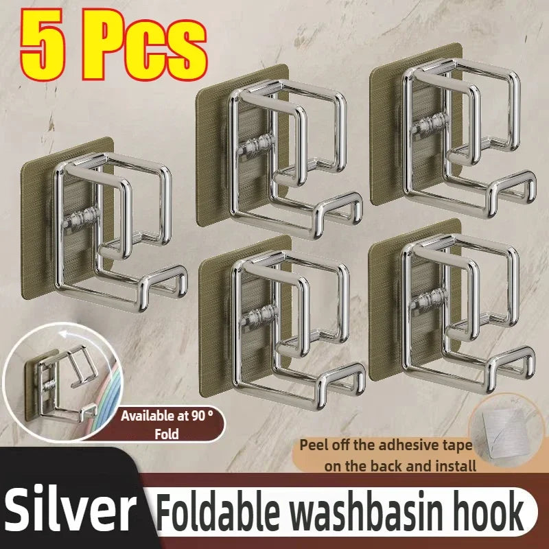 Stainless Steel Washbasin Hook Multifunction Punch-free Kitchen Bathroom Rack Basin Storage Rack Towel Hanging Holder