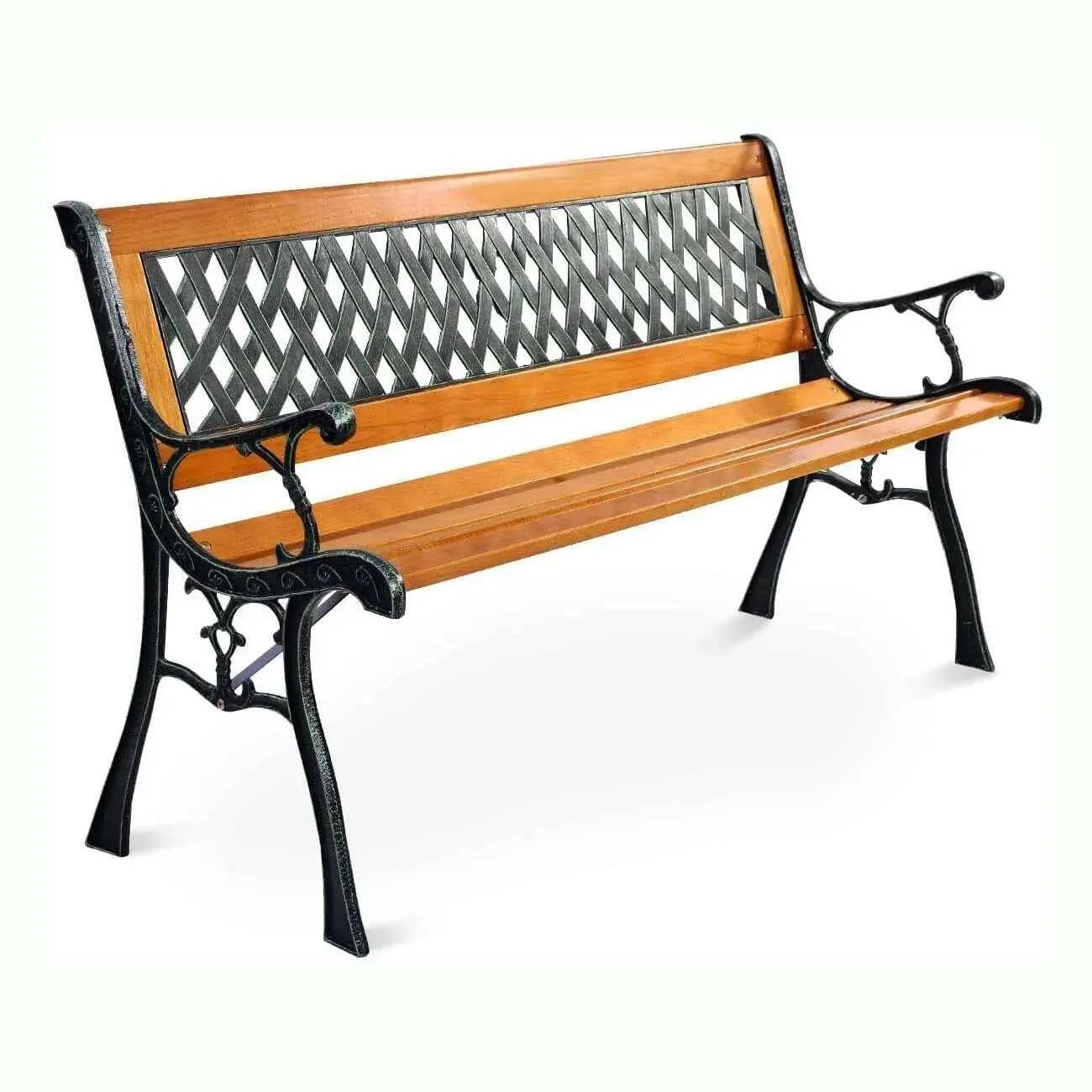 Garden Bench Wooden Bench Metal Frame Park Bench 2 Seater Garden Furniture Patio Bench for Balcony, Garden, Porch