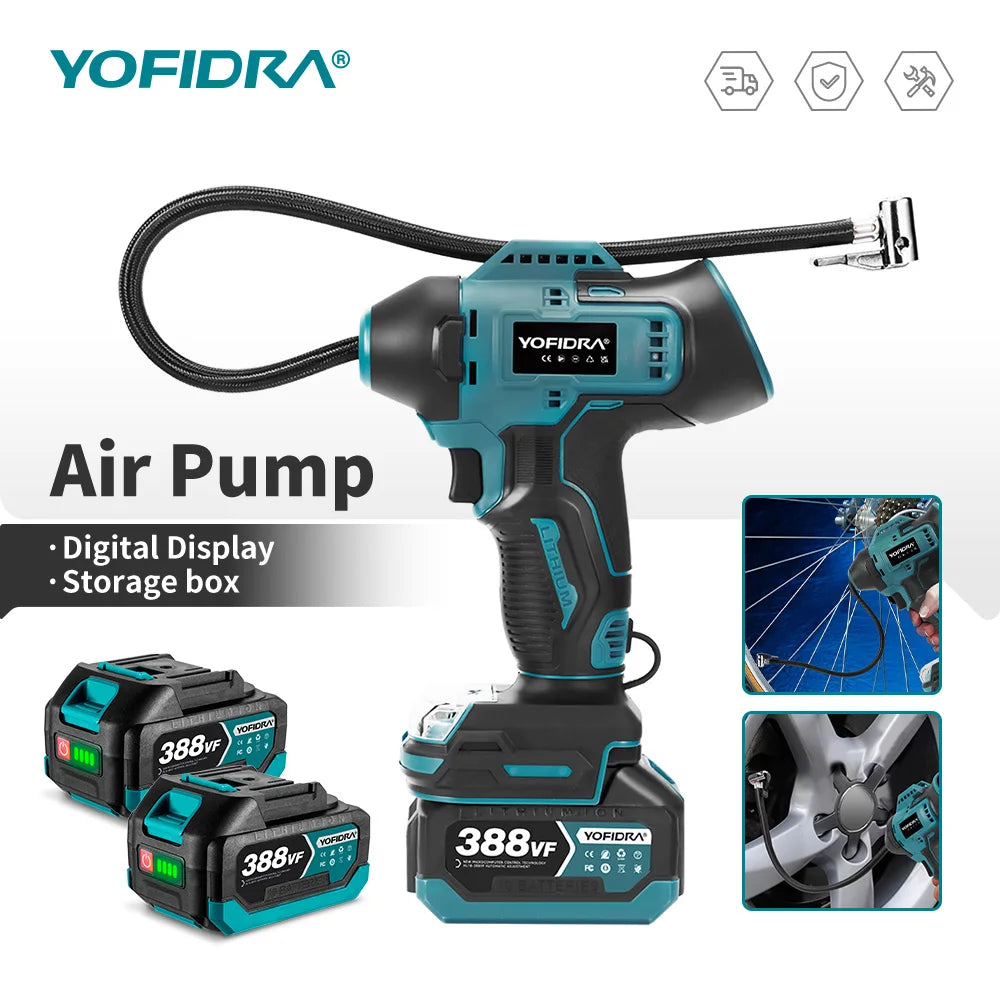 YOFIDRA Inflatable Electric Air Pump Digital Display Car Tire Inflator Automatic Air Inflator Power Tool For Makita Battery Pin