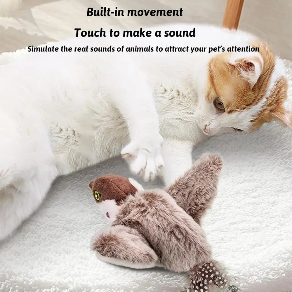 Cat Toy Bird Sparrow Catnip Toys Simulation Bird Toy Interactive Cat Toys Flapping Chirping Cat Enrichment Toys with 3 Modes USB