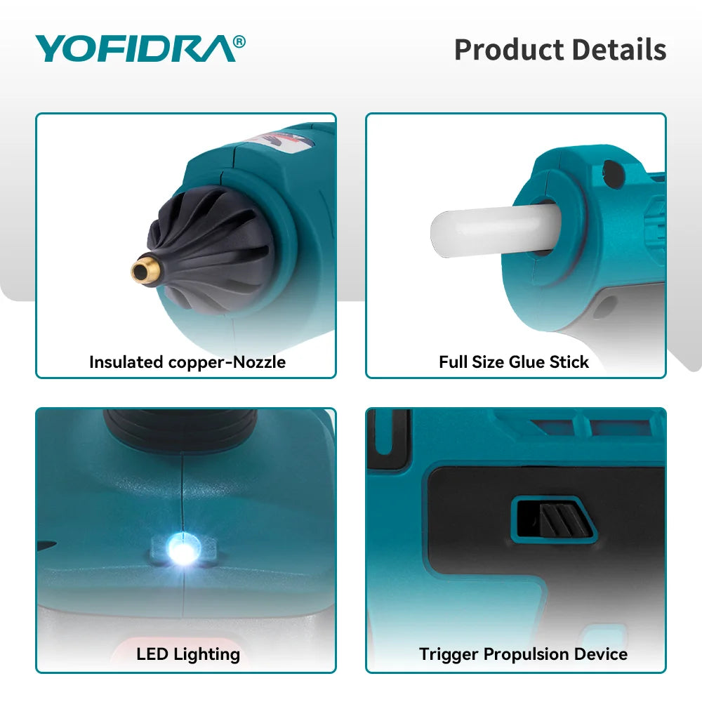Pistolet à colle chaude YOFIDRA 100W 260° Outil électrique de réparation avec 10 bâtons de colle de 11 mm pour batterie Makita