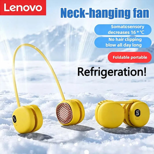 Lenovo Neck Hanging Fan Usb Charging Convenient Neck Hanging Digital Display Fan Lazy Student Children Mini Outdoor Small Fan