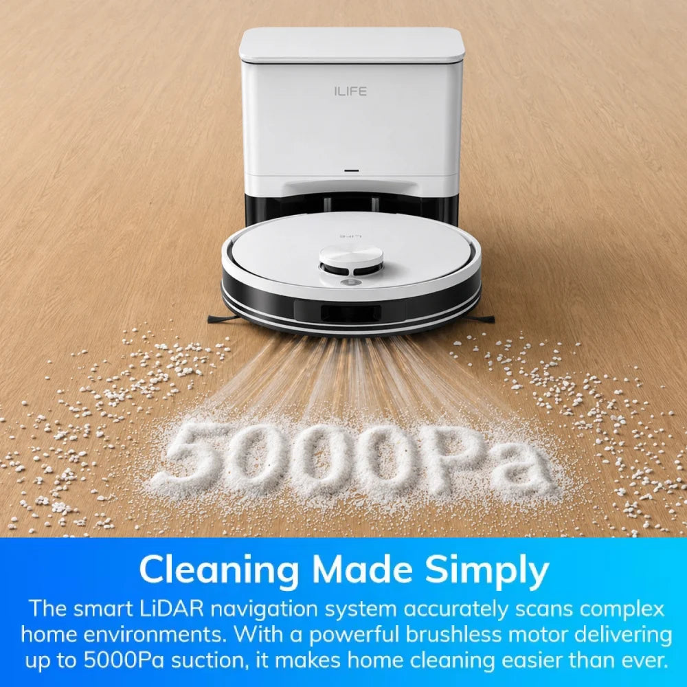 ILIFE A30 Pro Robotstofzuiger met automatisch leegstation, 5000Pa sterke zuigkracht, LDS-navigatie, 180 min. looptijd, 2-in-1 dweilen en zuigen, app-bediening, reiniging van harde vloeren en tapijt