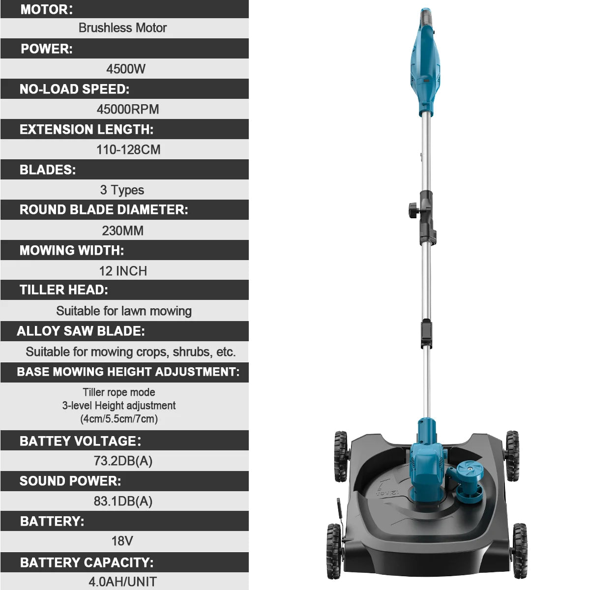 Gisam Cordless Electric Lawn Mower 3in1 Brushless Foldable Grass Trimmer 12Inch Garden Pruning Tool For Makita 18V Battery Pin