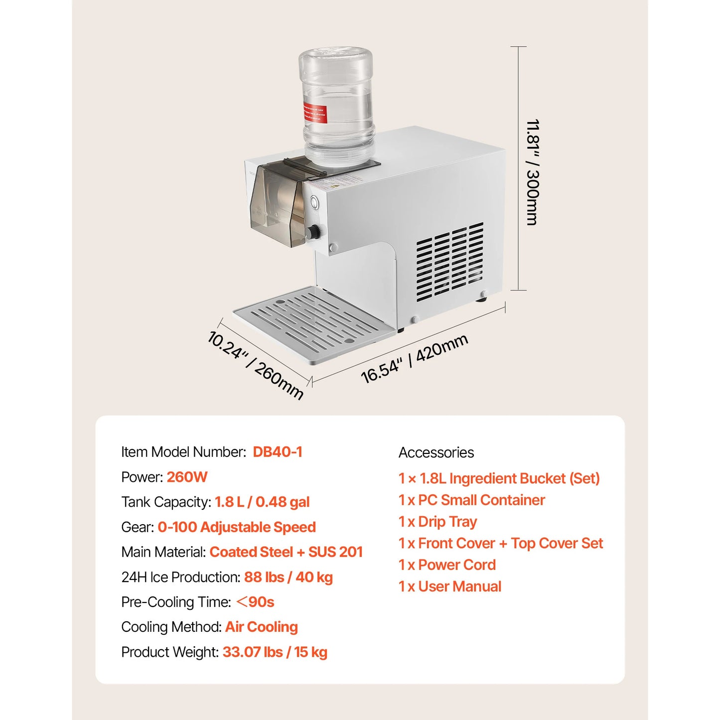 SucceBuy 40-80kg per 24H Snowflake Ice Machine Ice-Shaver Machine w/ Steel Blade Electric Snow Cone Maker 90S Fast Pre-Cooling