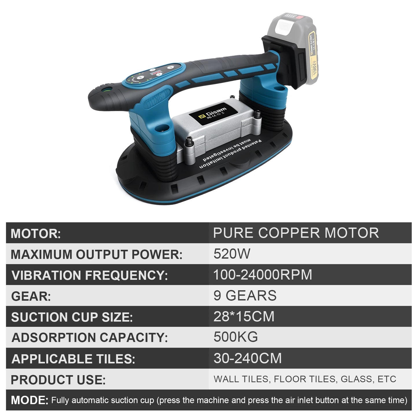 Gisam 500KG Tile Installation Tool Slip-proof Vibration Machine Vibrator Tiling Leveling Laying 9 Speeds For makita battery pins