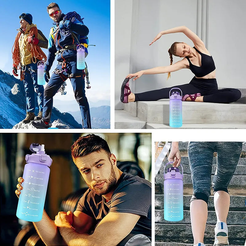 Water Bottle 2 Liters Gourd Motivational Water Bottle Time Marker Leak-proof Cup Large-Capacity Gradient Outdoor Sports Fitness
