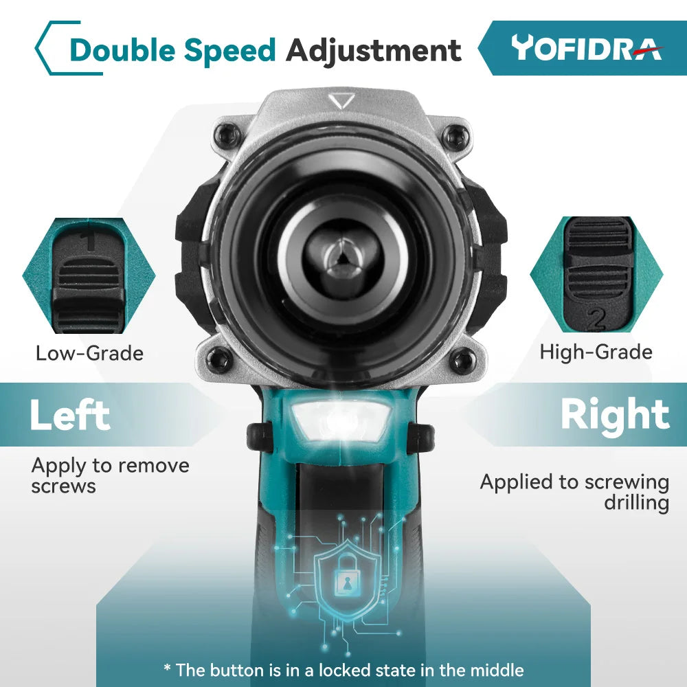 YOFIDRA 35+3 Koppel 13MM Borstelloze Elektrische Schroevendraaier Accu Klopboormachine Set Autoreparatie Elektrisch Gereedschap voor Makita Accu