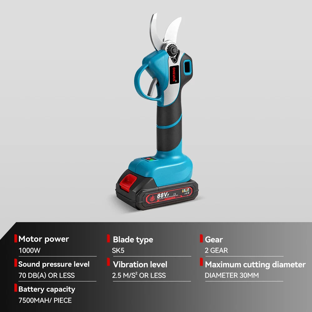 ONEVAN 30MM Brushless Electric Pruning Shear 2Gear Rechargeable Electric Scissors Garden Power Tools For Makita 18V Battery Pin