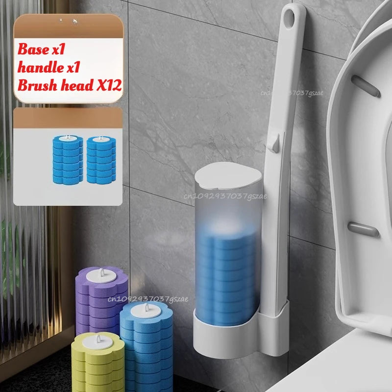 Disposable Toilet Brush Set Comes with Toilet Cleaner Long-Handled Cleaning Tool Replacement Head Sterile Cleaning Brush Head