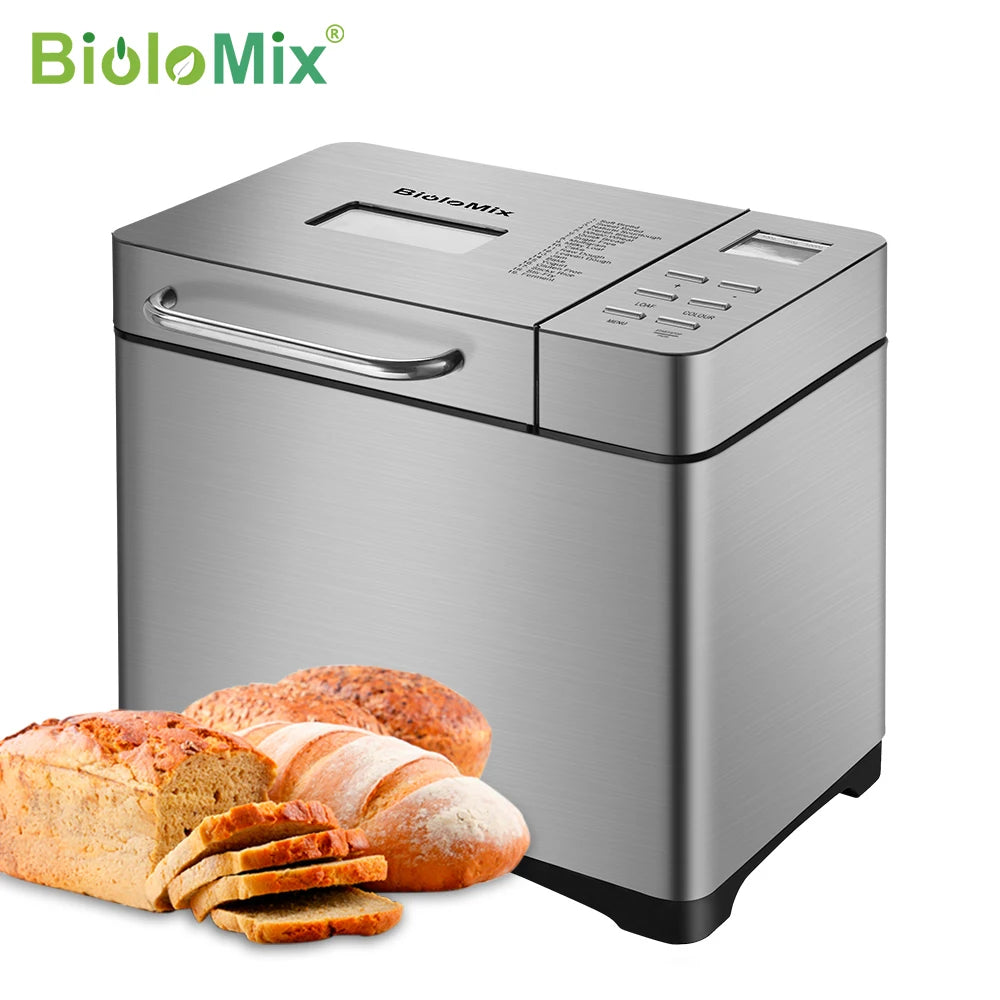 Biolomix 1KG 19-in-1 RVS Automatische Broodbakmachine 650W Programmeerbaar met Fruit- en Notendispenser Keukenapparaat