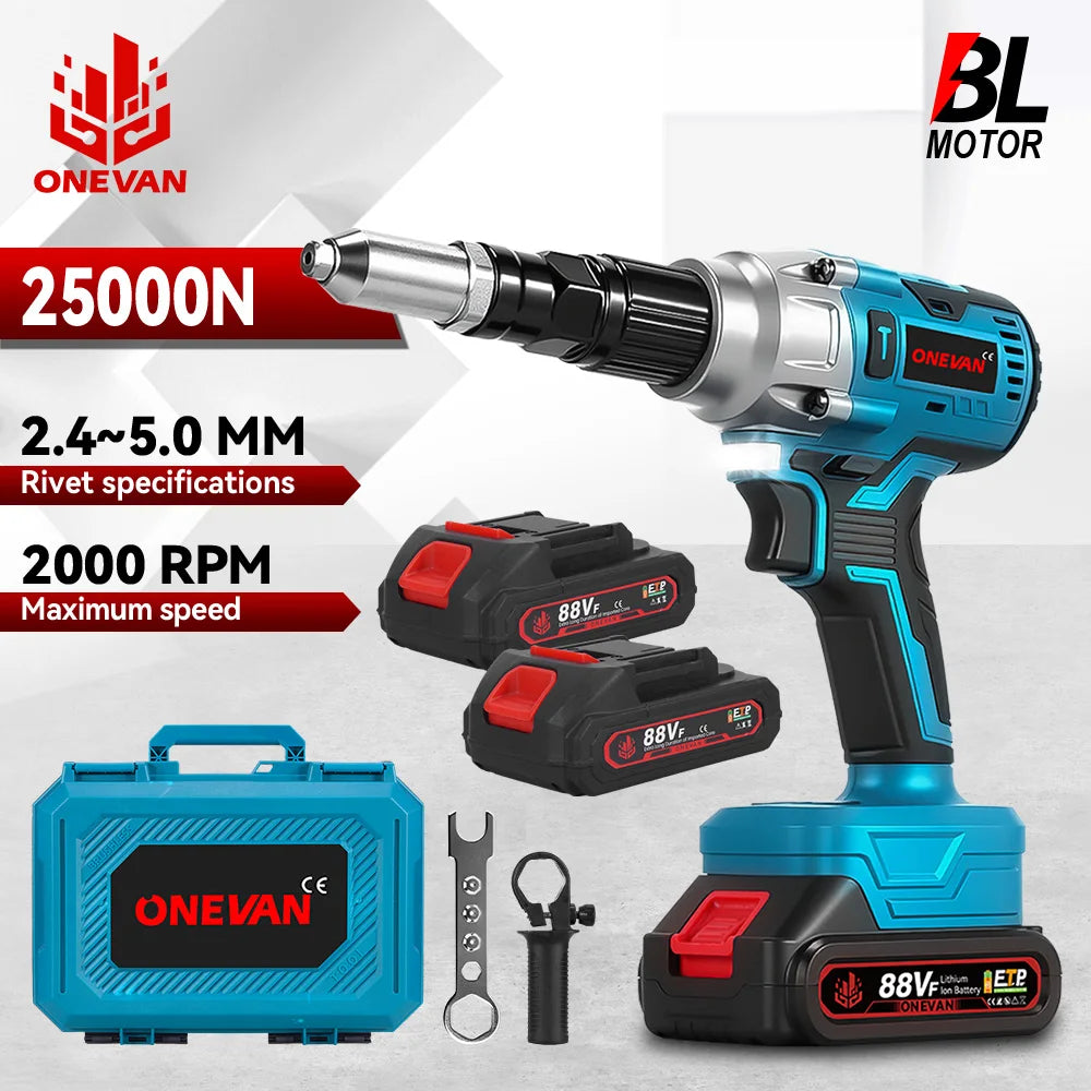 ONEVAN 25000N Borstelloos Elektrisch Klinkpistool 2.4-5.0mm Snoerloos Blindklinknagelgereedschap voor Makita 18V Accu