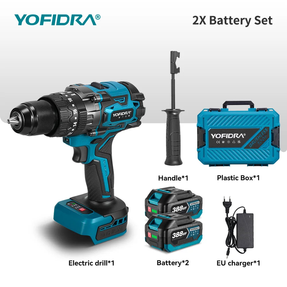 YOFIDRA 20+3 Torque 900N.M Brushless Electric Impact Drill 13MM Cordless Drilling Screwdriver Power Tool for Makita Battery Pin